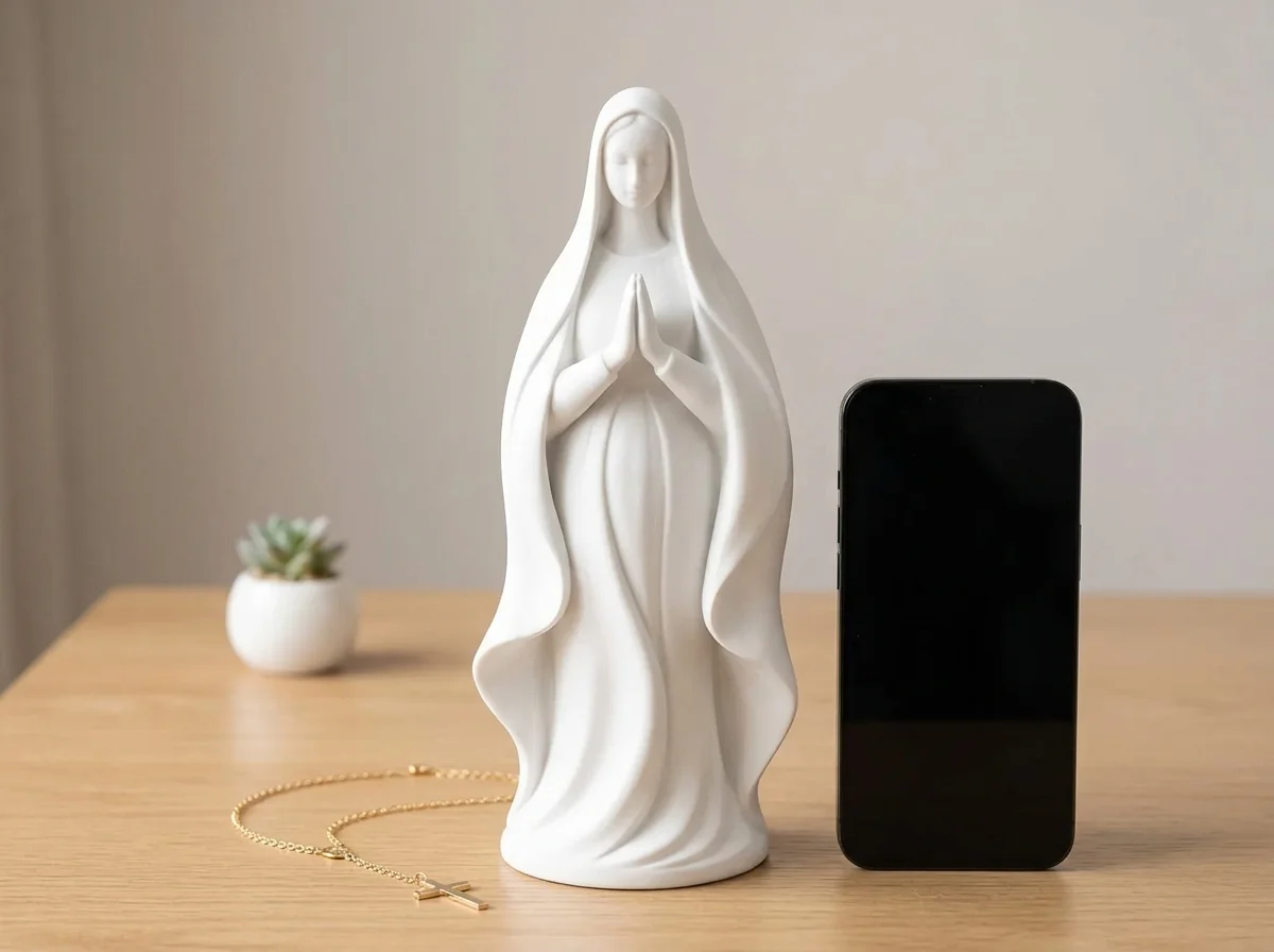 Escultura Nossa Senhora das Graças Geométrica Minimalista Impressão 3D Decoração Religiosa Presente